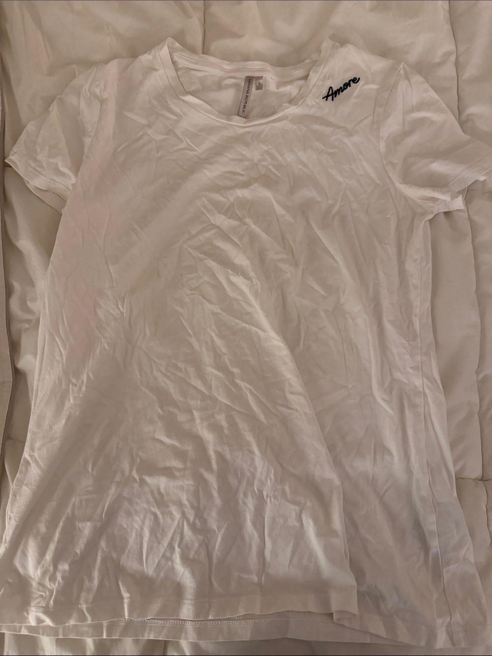 Banana Republic White Short Sleeve Tee with Black 'Amore' Accent